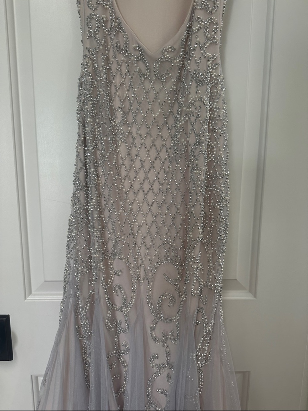 Never Worn Xscape Blush Pink Beaded Prom Gown with Silver Accents - Picture 5 of 7